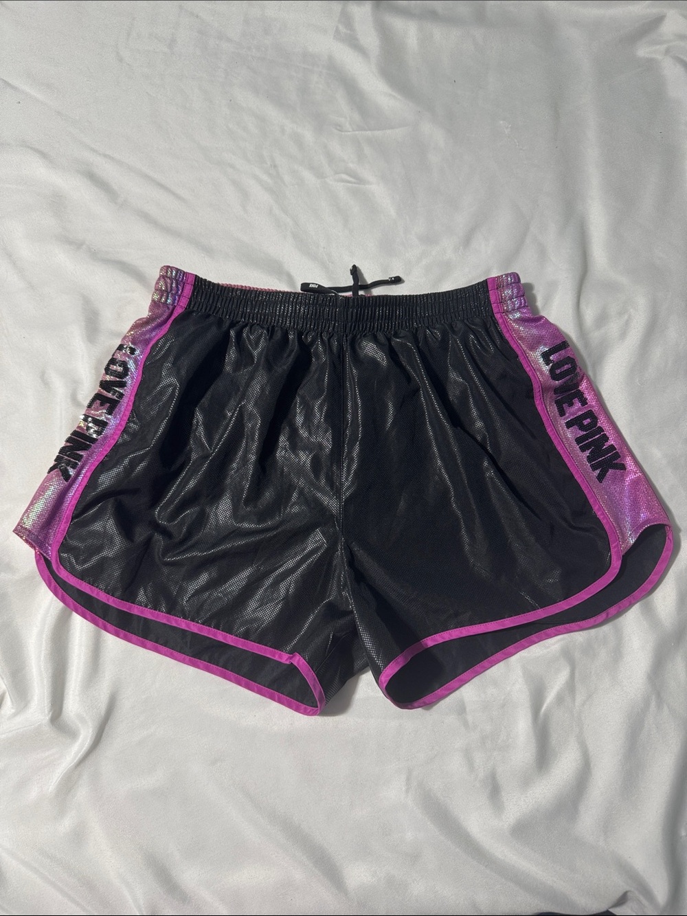 Victoria’s Secret PINK Athletic Shorts Medium Black & Metallic Pink Athleisure